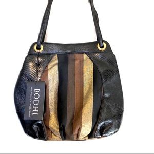 NWT Bodhi black leather metallic gold hues purse